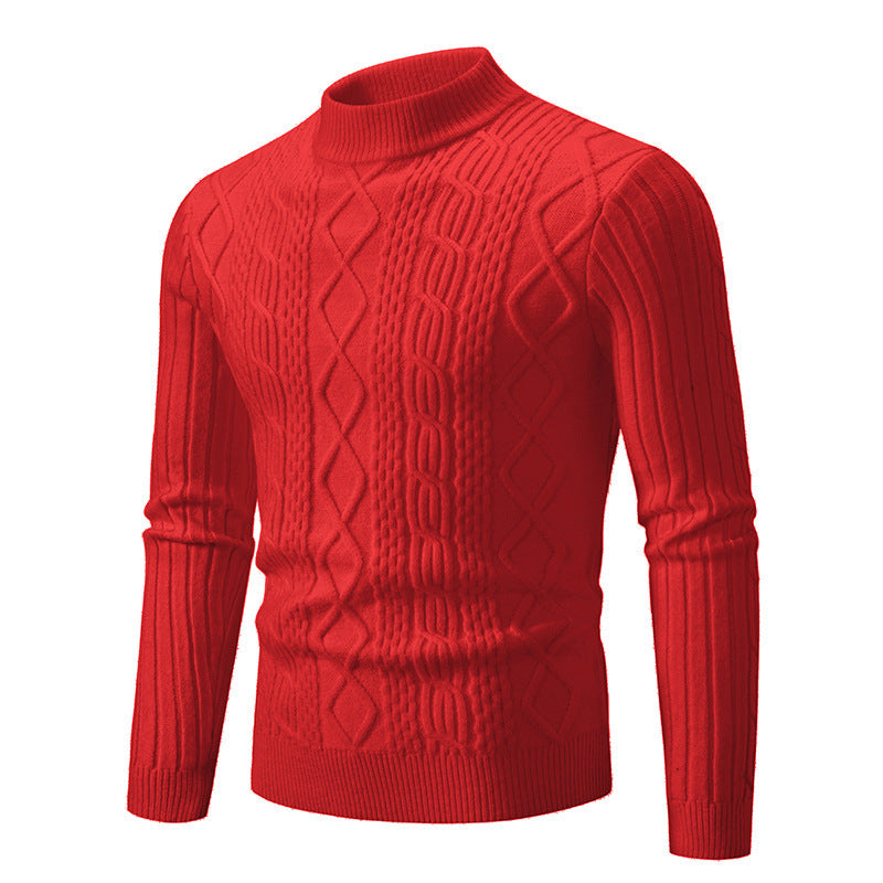 Men's Solid Color Mock Neck Cable Knit Sweater (5 colors)