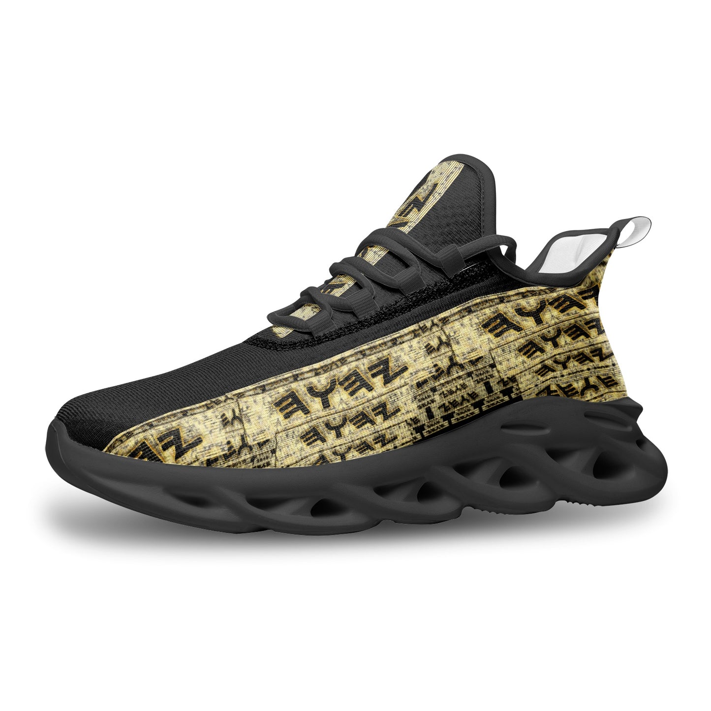 Yahuah Logo 03 - Black Mesh Knit Flex Unisex Sneakers (Black/White)