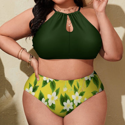 TRP Floral Print 10: Jasmine Vine 01-01 Designer Plus Size Halter Neck Bikini
