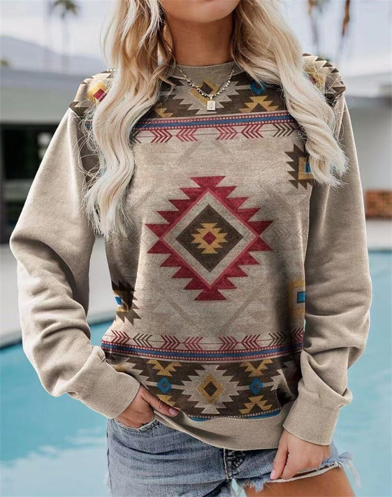 Geometric Print Round Neck Sweater (5 styles)