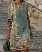 Cargar imagen en el visor de la galería, Ethnic Retro Style V-neck T-shirt Dress (4 colors)