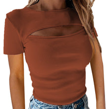 Cargar imagen en el visor de la galería, Hollow Front Solid Color Short Sleeve Ribbed T-shirt (6 colors)