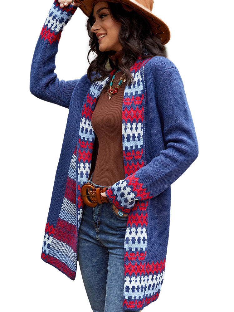 Blue Retro V-neck Knit Cardigan