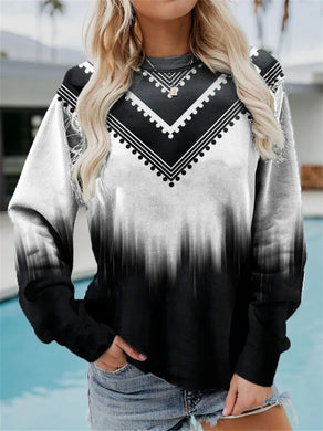 Geometric Print Long Sleeve Round Neck Sweater (5 styles)