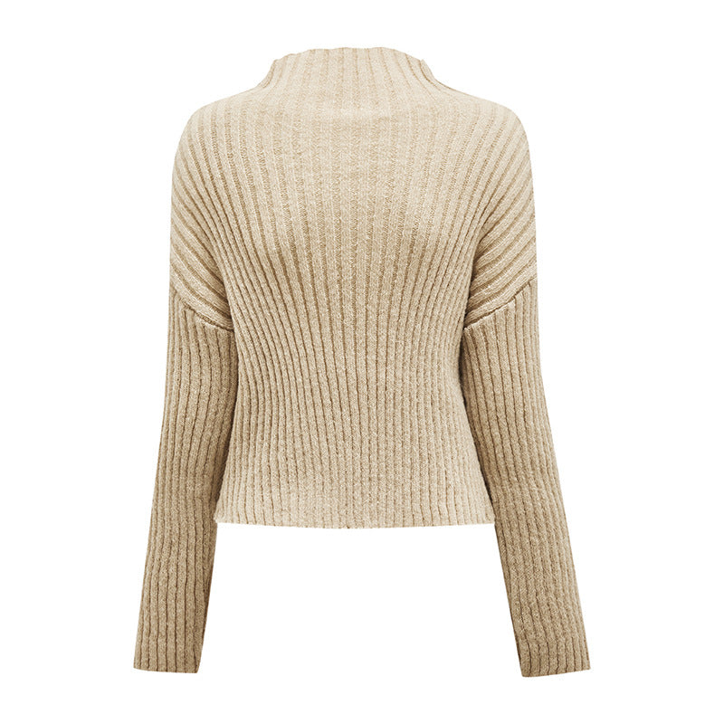 Beige Mock Neck Knit Women's Sweater