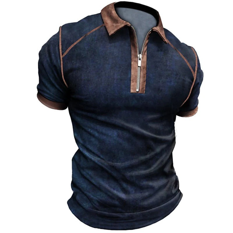 Color Matching Zip Placket Male Polo Shirt (6 colors)