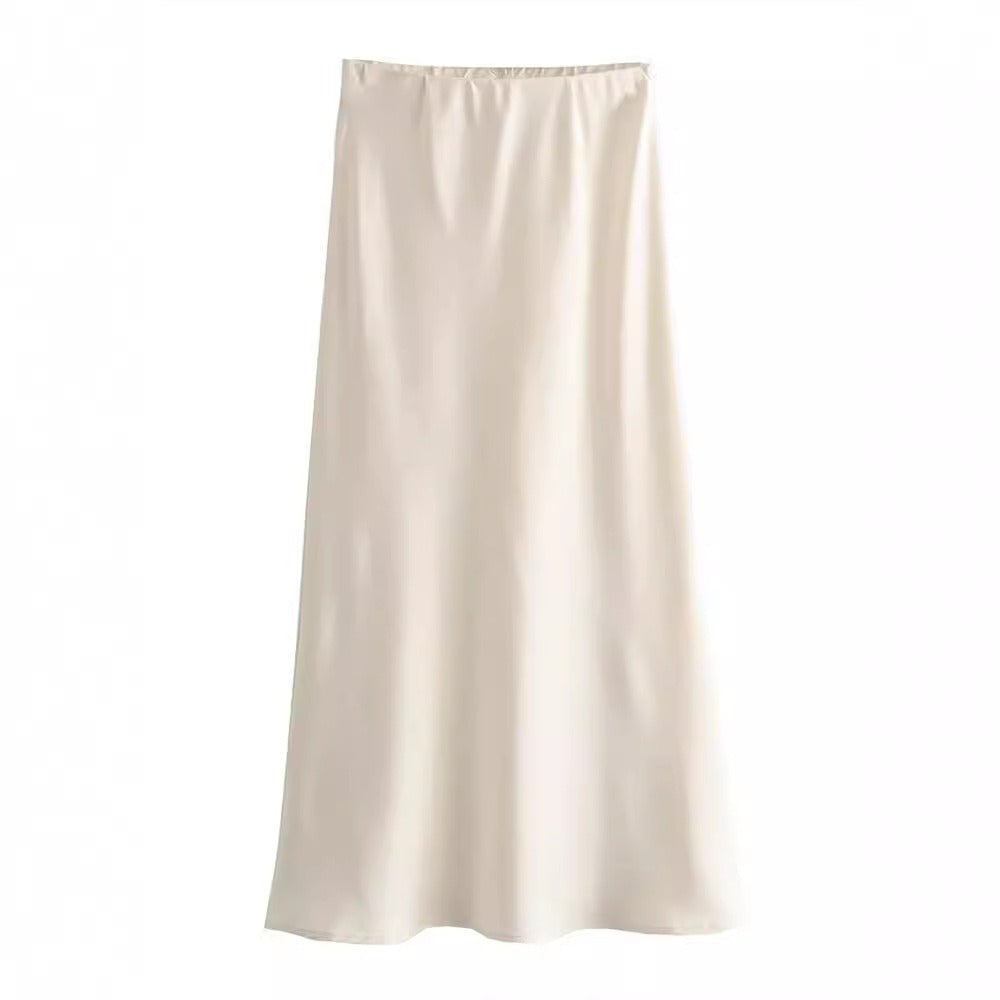 High Waisted Silk Satin Texture Gathered Midi Skirt (5 colors)