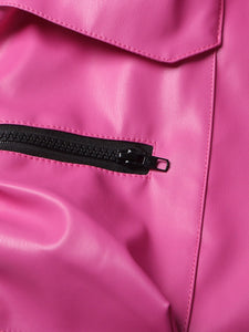 Pink High Waist PU Leather Spliced Cargo Pants