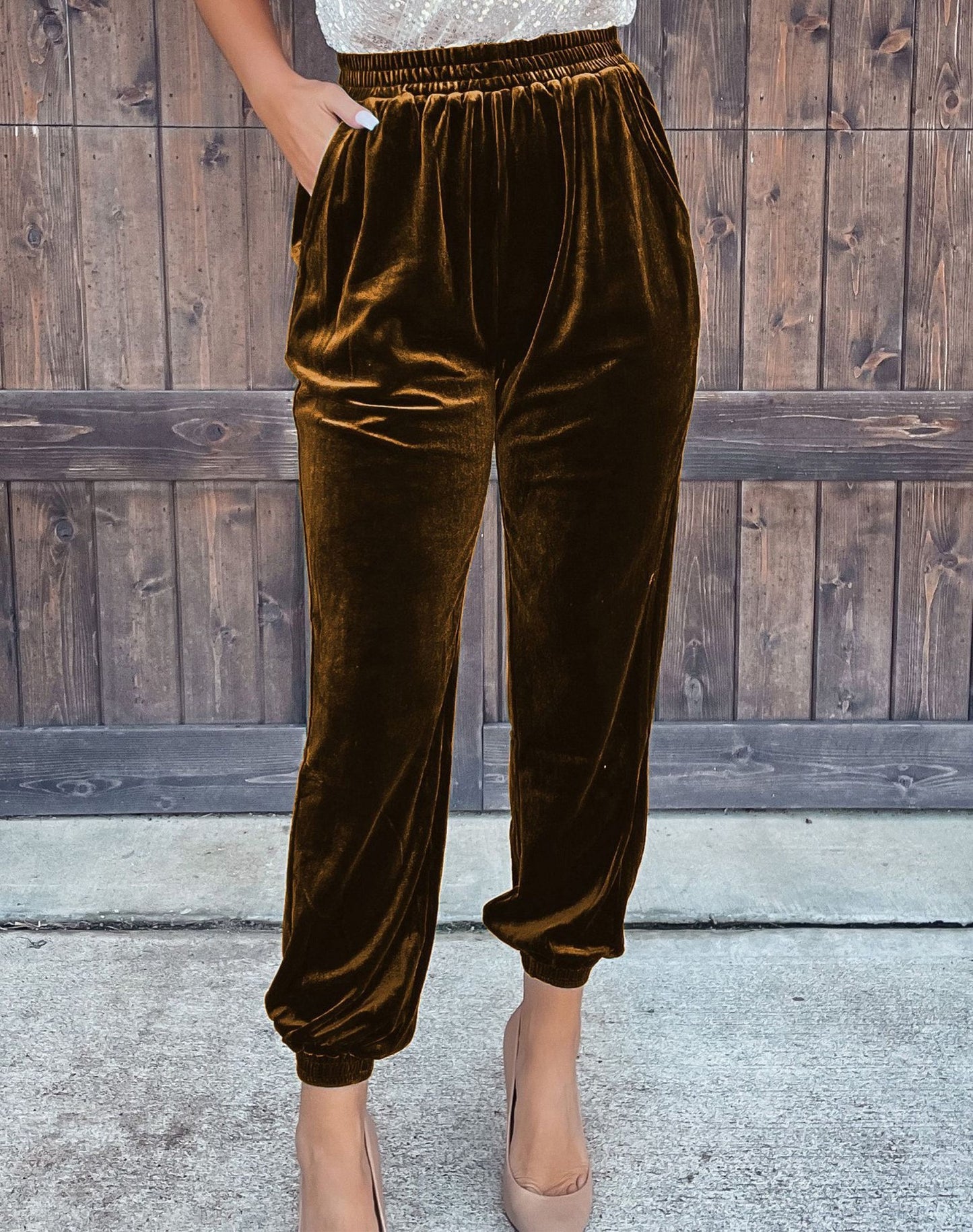 Solid Color Mid Waist Velvet Sweatpants (6 colors)