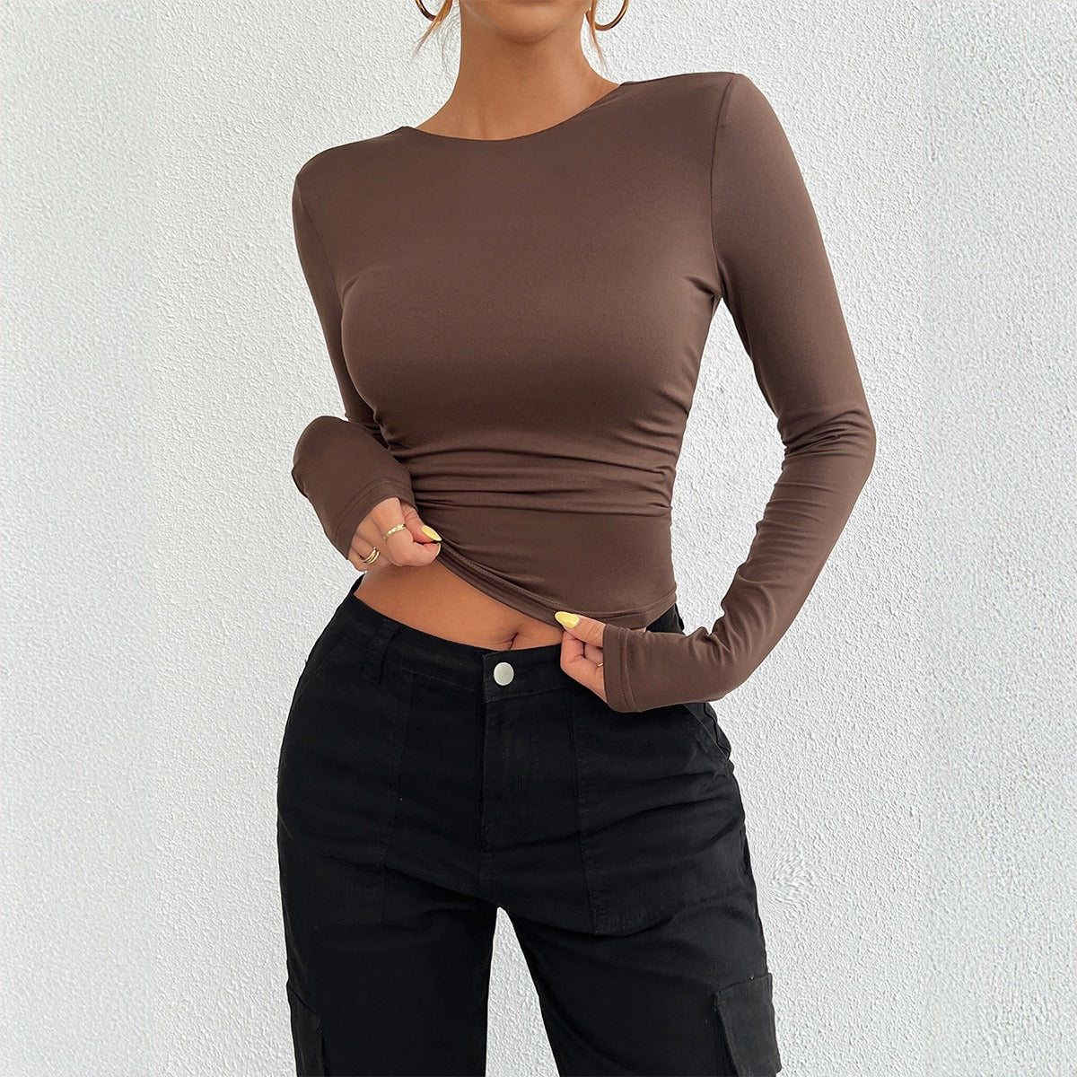 Slim Fit Round Neck Solid Color Long Sleeve T-shirt (4 colors)