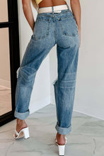 Cargar imagen en el visor de la galería, Blue High Waist Ripped Straight Leg Denim Jeans
