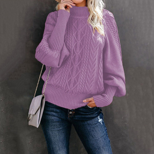 Mock Neck Solid Color Lantern Sleeve Sweater (13 colors)