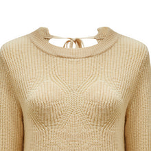 Cargar imagen en el visor de la galería, Beige Backless Lace Up Round Neck Knit Women&#39;s Sweater