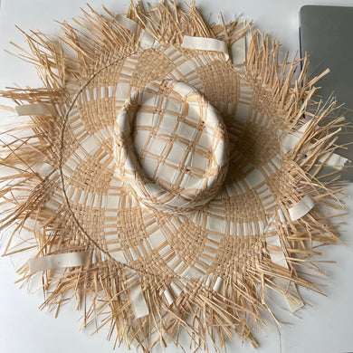 Woven Ladies Straw Sun Hat (Black/Beige)