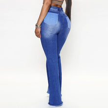 Load image into Gallery viewer, Color Contrast Blue High Waist Boot Cut Jeans