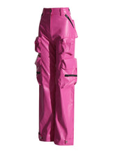 Load image into Gallery viewer, Pink High Waist PU Leather Spliced Cargo Pants