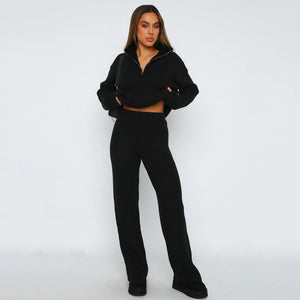 Solid Color Quarter Zip Knit Sweatsuit (3 colors)