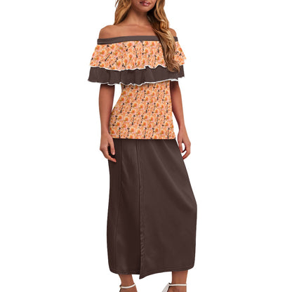 Floral Embosses: Roses 03-02 "Apricot Bloom Essential" Two-Tone Off-the-Shoulder Ruffle Maxi Dress