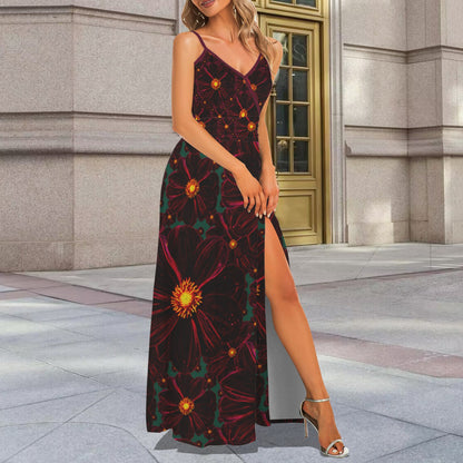 TRP Floral Print 02-02 Midnight Bishop of Aukland Dahlia Spaghetti Strap V-neck Split Maxi Dress