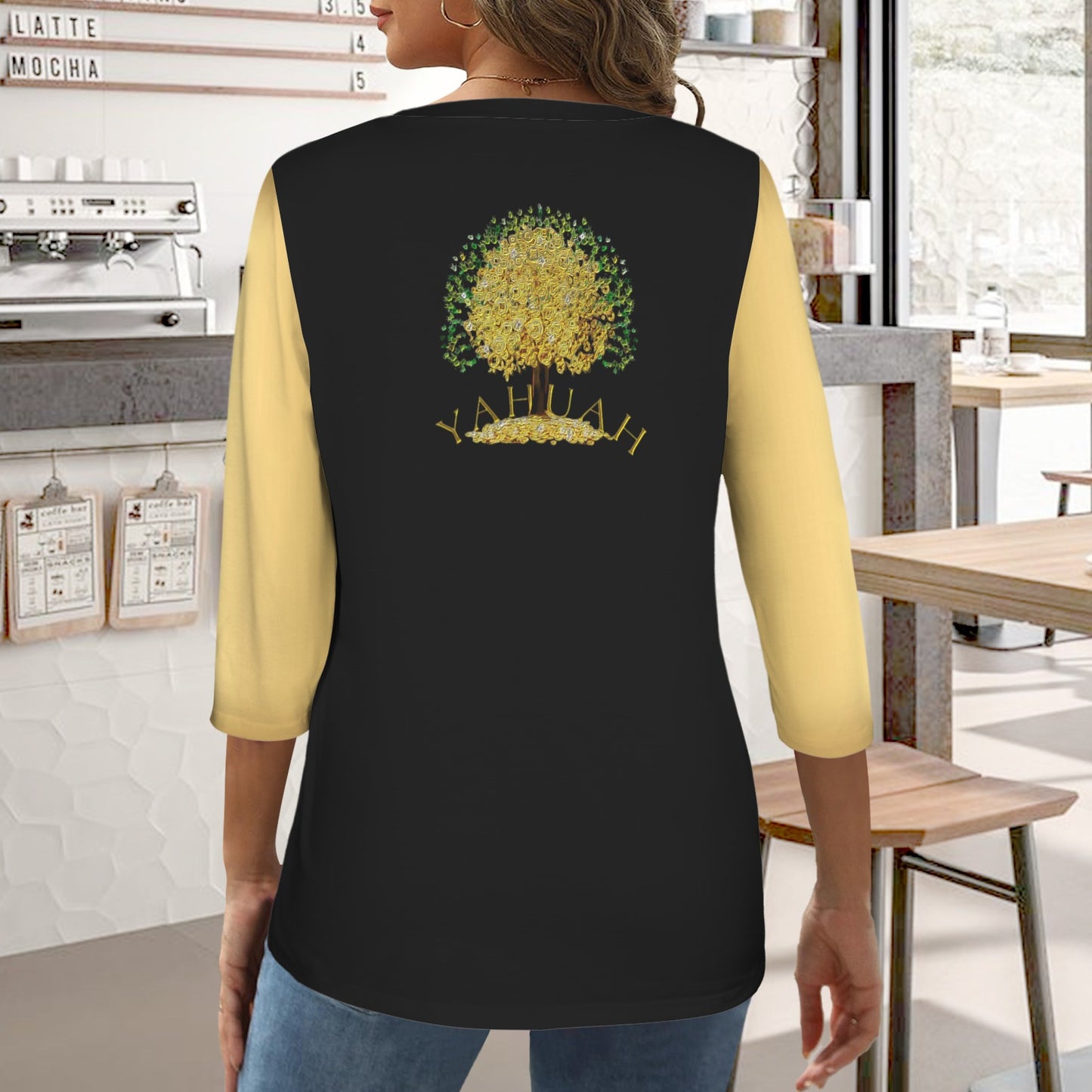 Yahuah-Tree of Life 03-02 Ladies Designer Round Neck Half Sleeve T-shirt