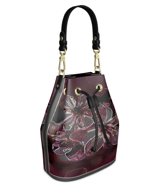 Floral Embosses: Pictorial Cherry Blossoms 01-04 Designer Bucket Bag (Grab/Shoulder Strap)