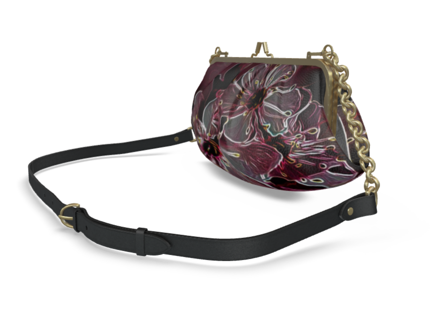 Floral Embosses: Pictorial Cherry Blossoms 01-04 Designer Pleated Leather Metal Frame Crossbody Clutch Bag