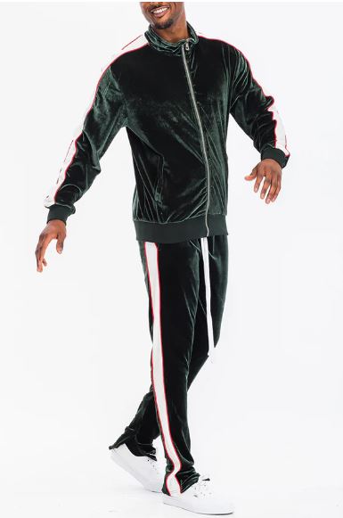 Men 's Solid Color Velour Tracksuit (4 colors)