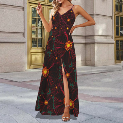 TRP Floral Print 02-02 Midnight Bishop of Aukland Dahlia Spaghetti Strap V-neck Split Maxi Dress