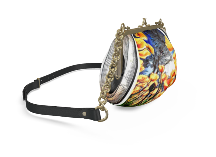 Floral Embosses: Tulip Daydream 01 Designer Pleated Leather Metal Frame Crossbody Clutch Bag