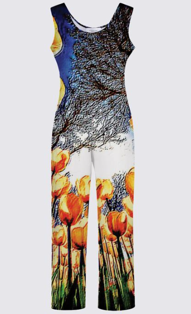 Floral Embosses: Tulip Daydream 01 Designer Chloe Sleeveless Jumpsuit