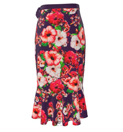 TRP Floral Print 03: Hibiscus Flowers 01-01 Tropical Bloom Ruffle Wrap Midi Skirt