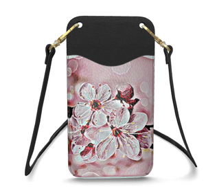 Relieve floral: Flores de cerezo pictóricas 01-03 Estuche para teléfono con tarjetero de cuero de diseñador y correa (2 estilos de correa) 