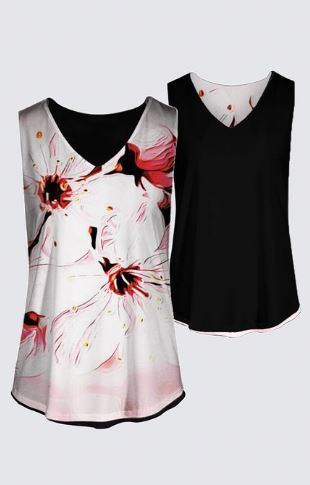 Floral Embosses: Pictorial Cherry Blossoms 01-02 Designer Kaplan Reversible Tank Top