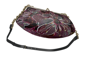 Floral Embosses: Pictorial Cherry Blossoms 01-04 Designer Pleated Leather Metal Frame Crossbody Clutch Bag