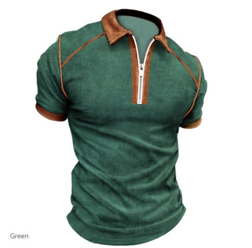 Color Matching Zip Placket Male Polo Shirt (6 colors)