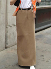 Cargar imagen en el visor de la galería, Light Brown Woolen High Waist Maxi Skirt