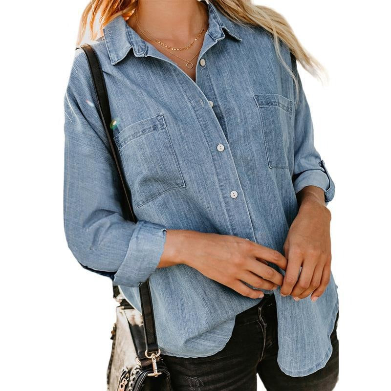 Double Pocket Long Sleeve Denim Blouse (7 colors)