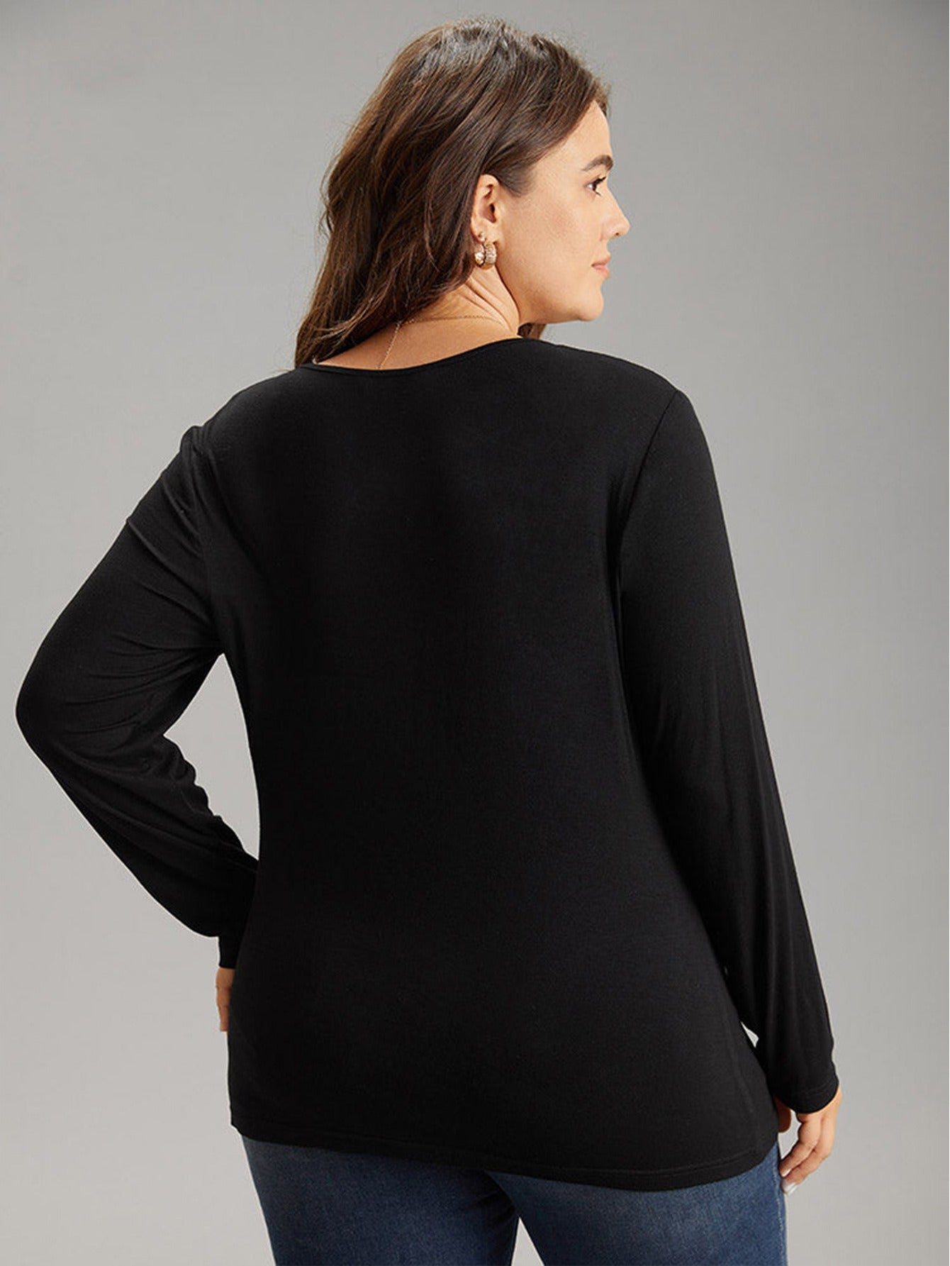 Solid Black Diagonal Collar Off Shoulder Knitted Long Sleeve T-shirt