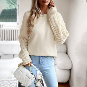 Round Neck Drop Shoulder Knit Acrylic Sweater (4 colors)