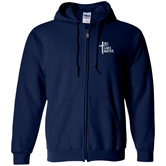 Outspoken Designs 04-02 "All Lives Matter" Designer Gildan Men's Full Zip Hoodie (Navy/Royal)