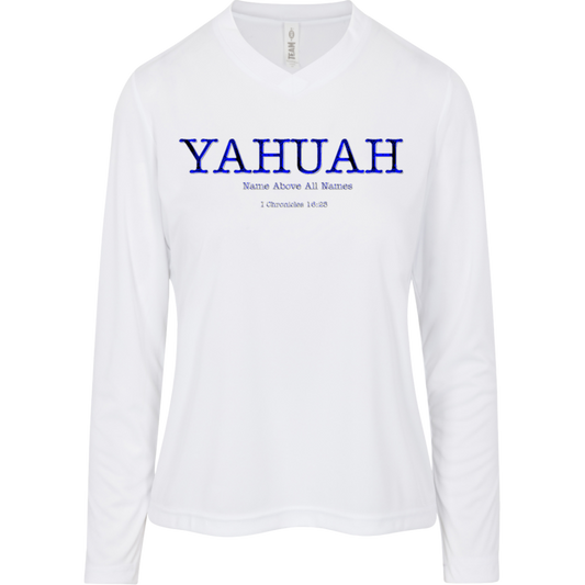 Yahuah-Name Above All Names 02-01 Designer Team 365 Ladies Zone V-neck Long Sleeve T-shirt (2 colors)