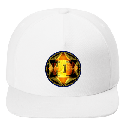 High-resolution shot of a white snapback cap centered with the "HEB" radiant star emblem, symbolizing purity and the light of truth. 