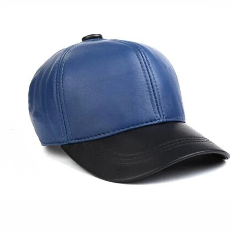 Solid Color Genuine Leather Baseball Cap (Blue/Red)