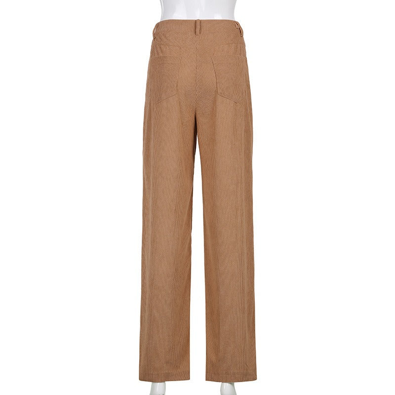 Retro Solid Corduroy High Waist Wide Leg Pants (5 colors)