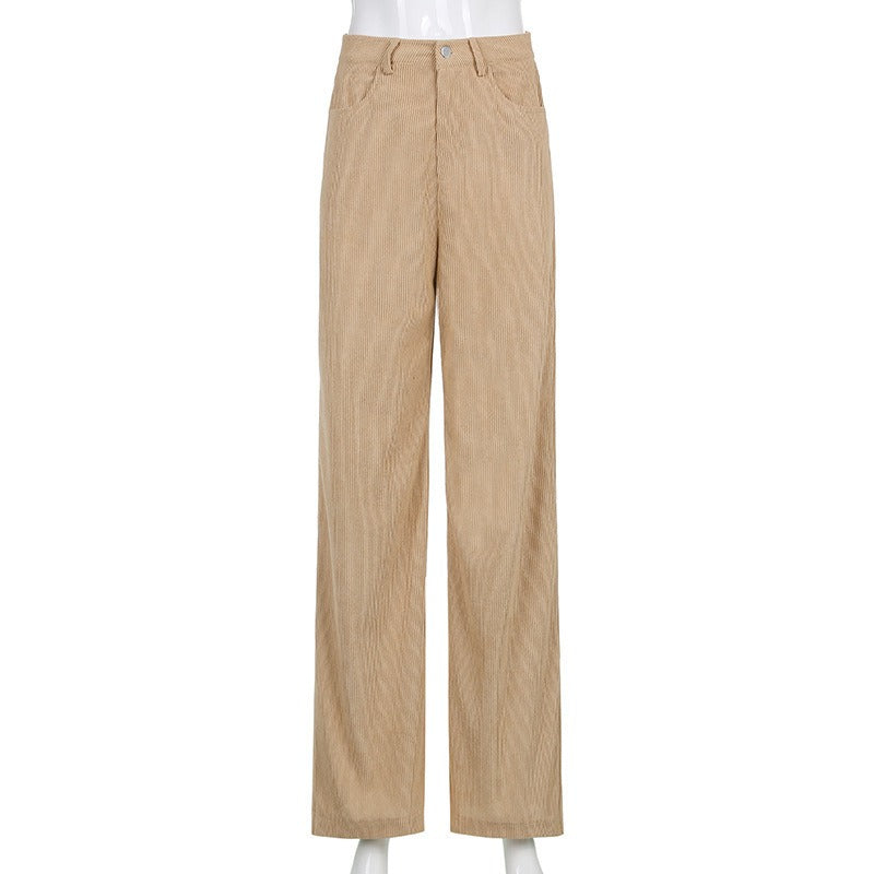 Retro Solid Corduroy High Waist Wide Leg Pants (5 colors)