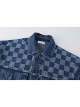 Cargar imagen en el visor de la galería, Vintage Patchwork Checker Denim Jacket for Women