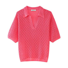 Cargar imagen en el visor de la galería, Jacquard Mesh Loose Knit V-neck Polo Sweater (3 colors)