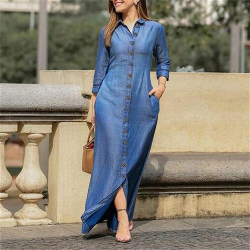 Long Sleeve Maxi Shirt Dress (3 colors)