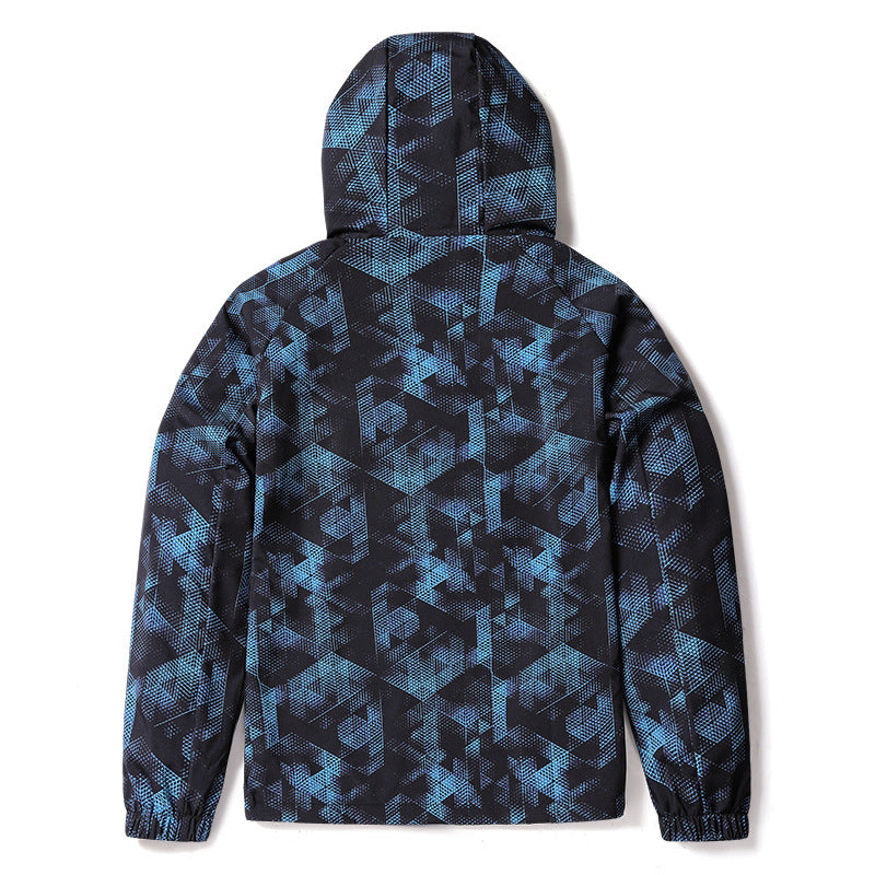 Blue Camouflage Print Male Windbreaker