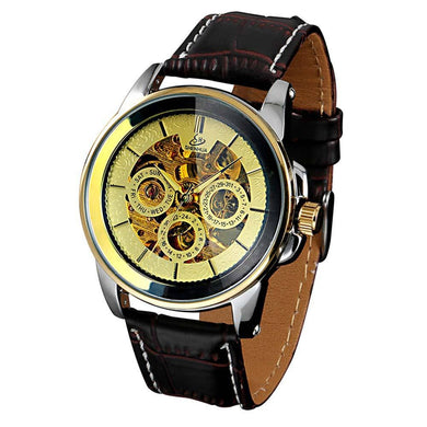 Hollow Out Antique Mechanical 30m Waterproof Male Watch with Leather Band (11 colors)